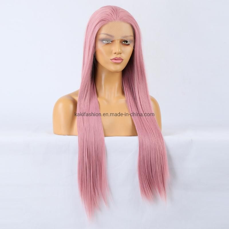 China Hair Factory Synthetic Fiber Hair Long Straight Pink Natural High Quality Cosplay Wig