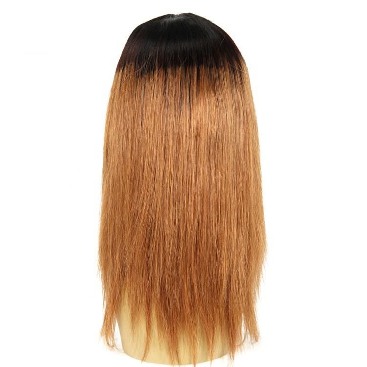 Ombre Lacewig #1bt30 Black Blonde Human Hair Frontal Lace Wig Free Parting Silky Straight Indian Jewish Wig