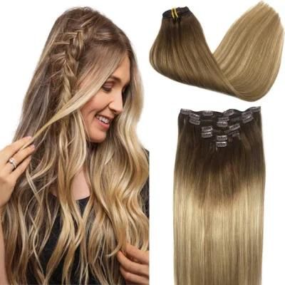 Multi Color Brazilian Human Hair Clip in Extensions Full Head Remy Human Hair Straight Hair Extensions 20 Inches