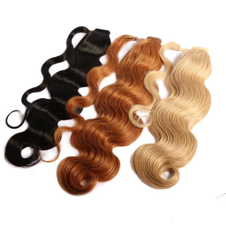 Indian Remy Wholesale Natural Color Raw Virgin Human Hair Body Wave Braided Drawstring Ponytail