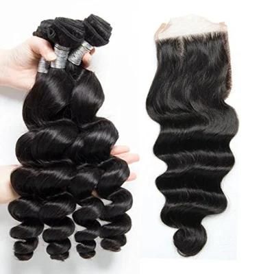 Kbeth Loose Wave Bundles with Closure for Black Women Customized Remy Human Hair Bundles Hair Extension Wholesale