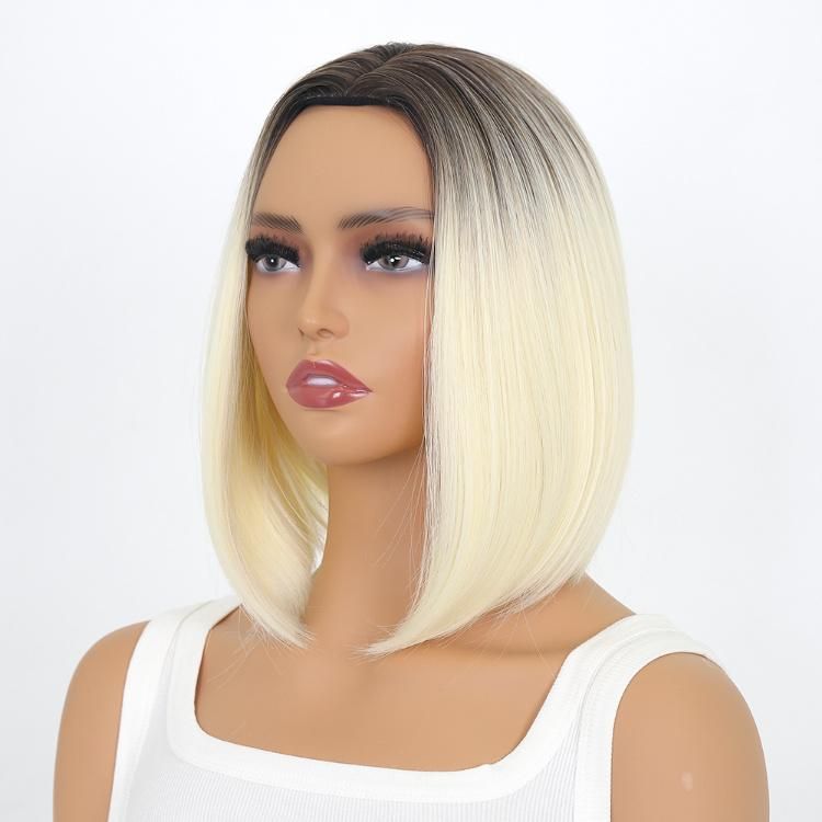 European and American Middle Part Short Bob Gradient Light Blond Synthetic Wigs