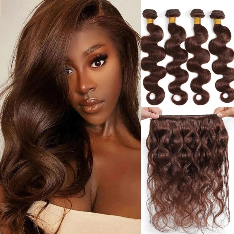 Brazilian Body Wave Hair Bundles 100% Human Hair Weave Natural Color #4 Brown Remy Hair Extension Colored Weave