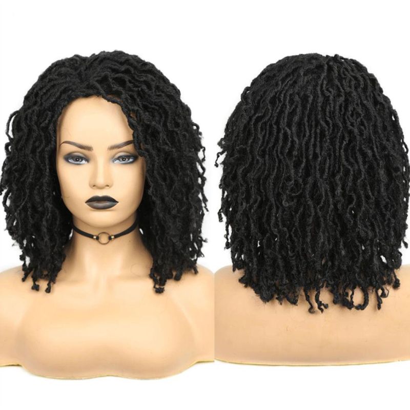 Short Soft Black Synthetic Wigs Faux Loose Dreadlock Dreads Braiding Crochet Twist Fiber for Black Women Daily Hair Wig