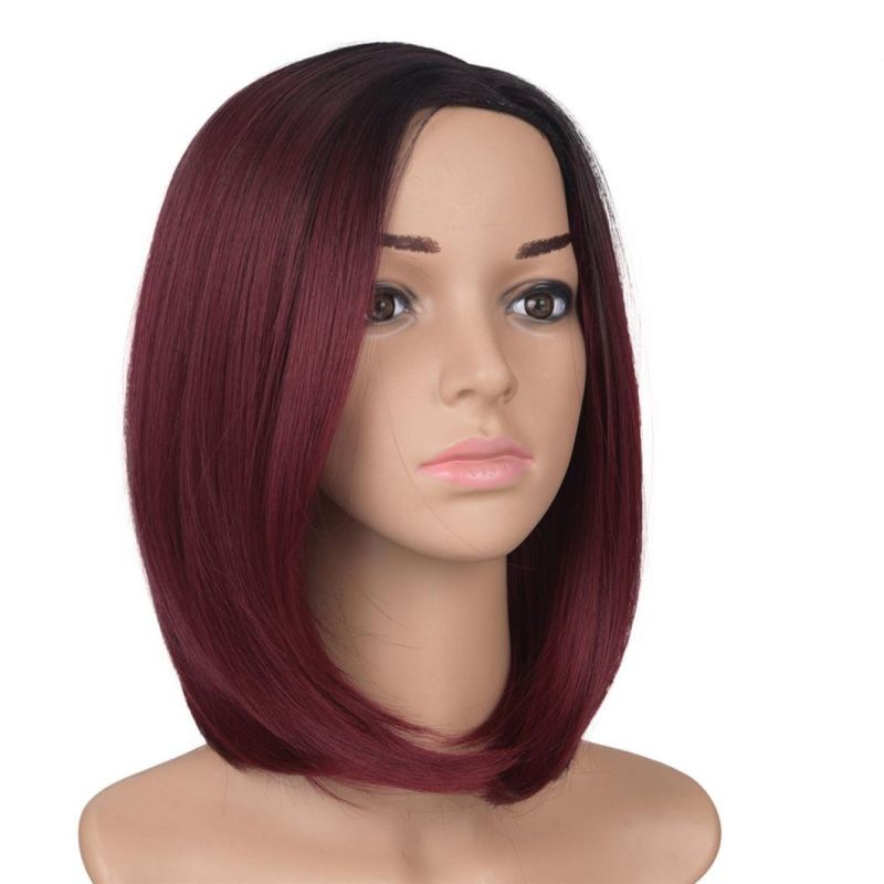 Middle Part Short Ombre Black Dark Blonde Color Bob Wig with Lace Front Brazilian Human Hair Wigs for Women 12 Inches