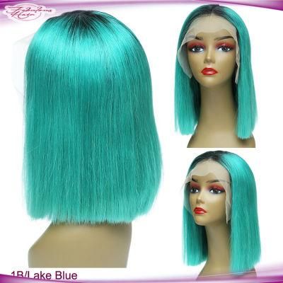 Stock 1b/Lake Blue Color Brazilian Natural Human Hair Bob Wig