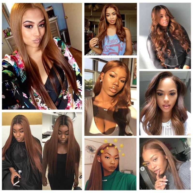 Wholesale Pre Colored Brown Straight Hair Weave Bundles Brazilian Human Hair Extension #4 Light Brown Color Remy Bundle