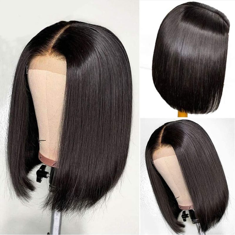 4*4 150% 12 Inch Short Bob Straight Black Women Hair Real Human Natural Hair Wigs Dropshipping Wholesale