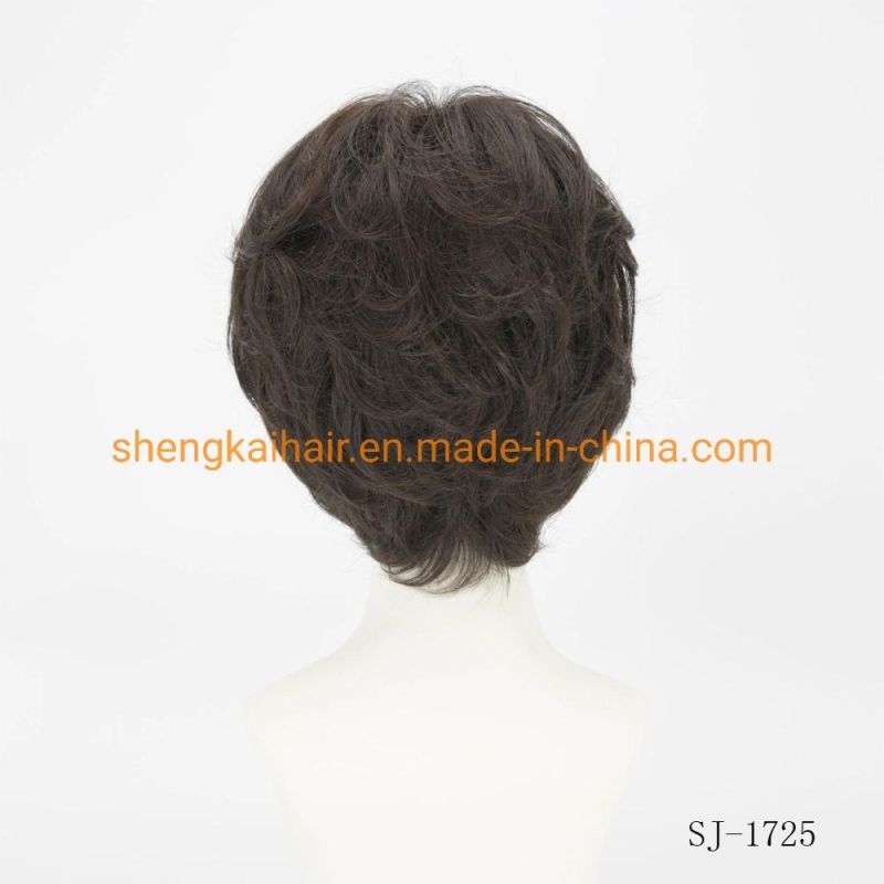 Wholesale Premium Quality Full Handtied Human Hair Synthetic Hair Mix Natural Looking Short Curly Hair Wigs 538