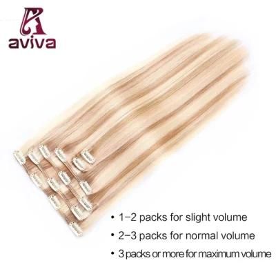 Aviva Hair Extension Virgin Hair Extension 18/613# 18inch 6PCS Clip on Hair Extension Remy Clip in Human Hair Extensions (AV-CH006-613-18)