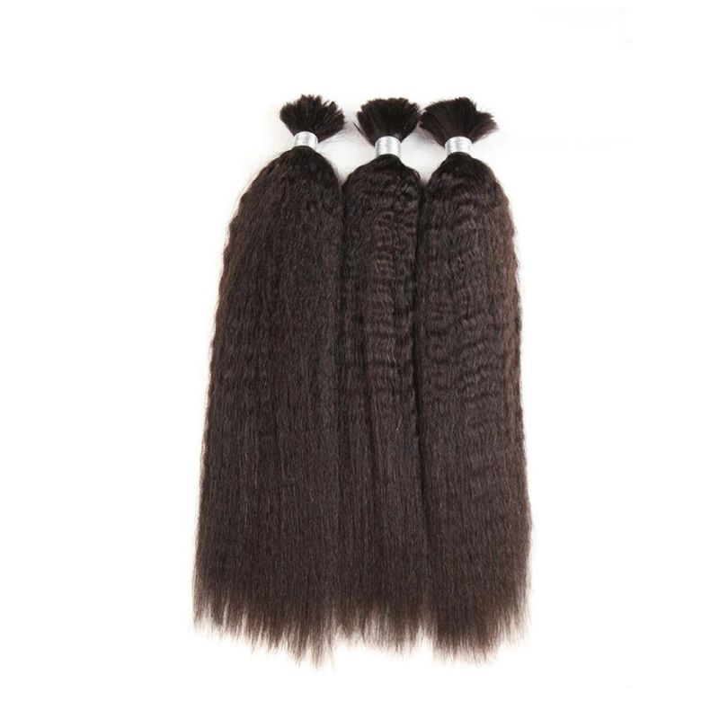 Sleek Remy Brazilian Yaki Human Hair in Weaves Bundles Kinky Straight Hair for Braiding in Natural Color 30 Inches Braid No Weft Hair Bulk