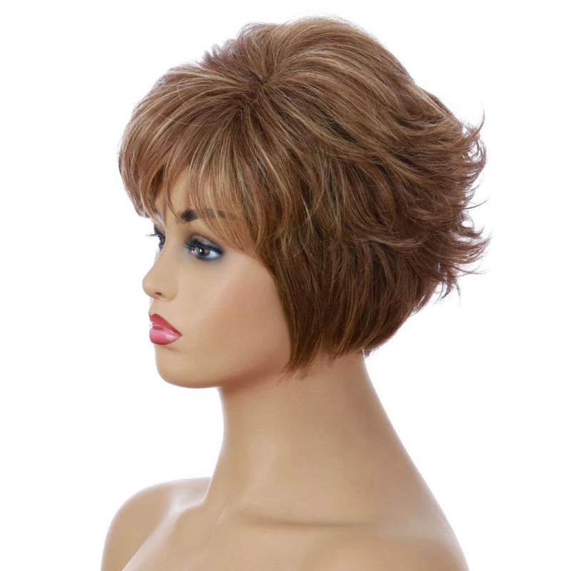 Short Wigs High Temperature Fiber Wig with Bangs Heat Resistant Synthetic Wig Mixed Color Straight for Women