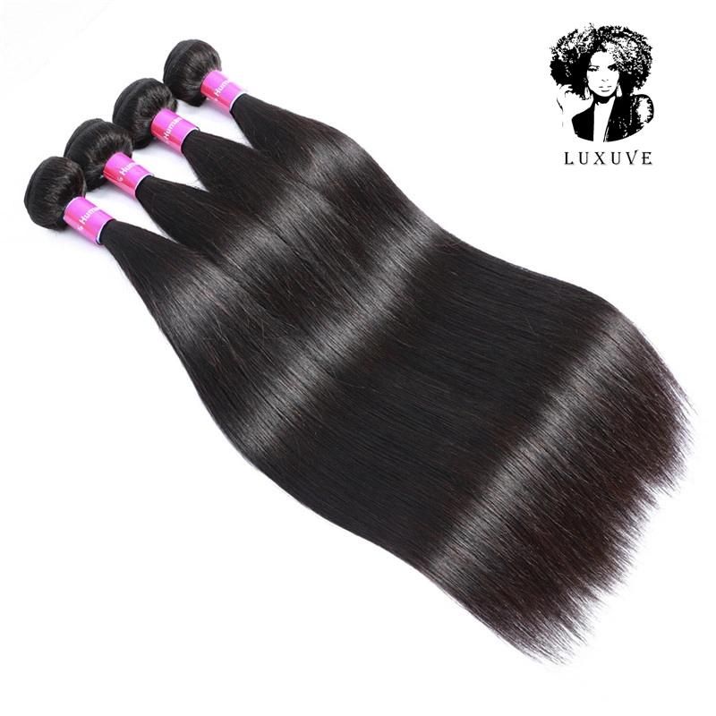 Luxuve 8-34inch 36 38 40 Inch Brazilian Hair Weave Bundles Straight 100% Human Hair 3/4 Bundles Natural Color Remy Hair Extensions