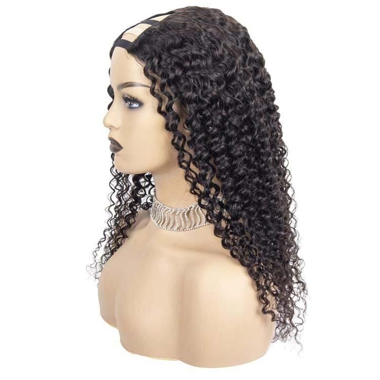 Wholesale None Lace Machine Made U-Part Curly Human Hair Wigs