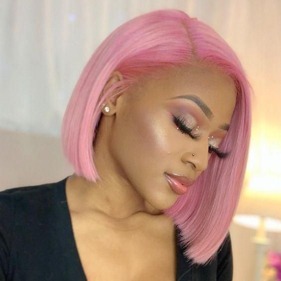 Pink Color Mink Brazilian Human Hair Lace Bob Wig