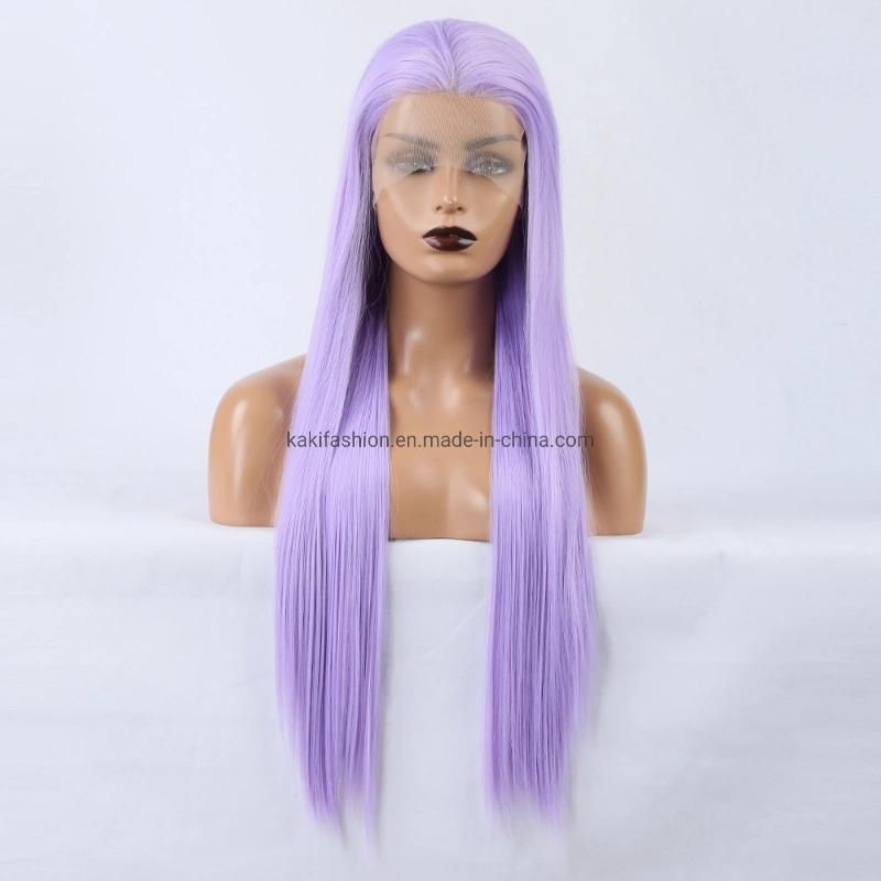 China Hair Factory Cheap Price Long Straight 24 Inch Light Purple Synthetic Fiber Wig