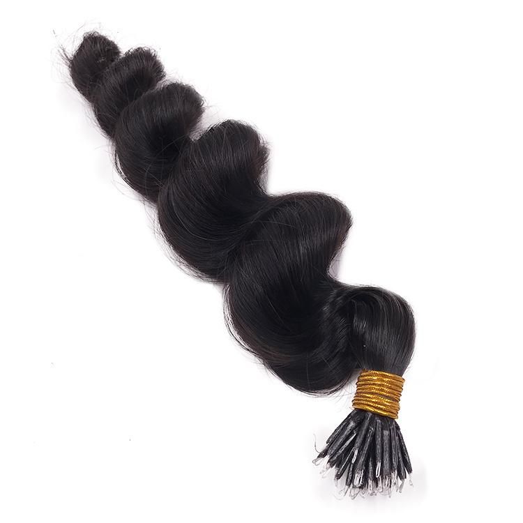 Loose Wavy 100% Human Hair Extensions Double Drawn Virgin Nano Ring Tip Hair