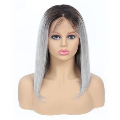 Lace Front Human Hair Wigs Grey Color Bob Wig Pre Plucked with Baby Hair Remy Straight Lace Front Wigs Glueless Wigs