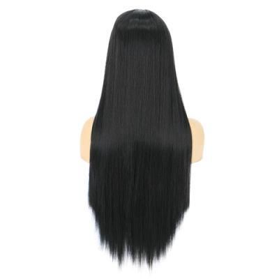 Long Silky Straight Black Natural Soft Wig Middle Part Lace Front 28 Inch Lace Hair Wigs