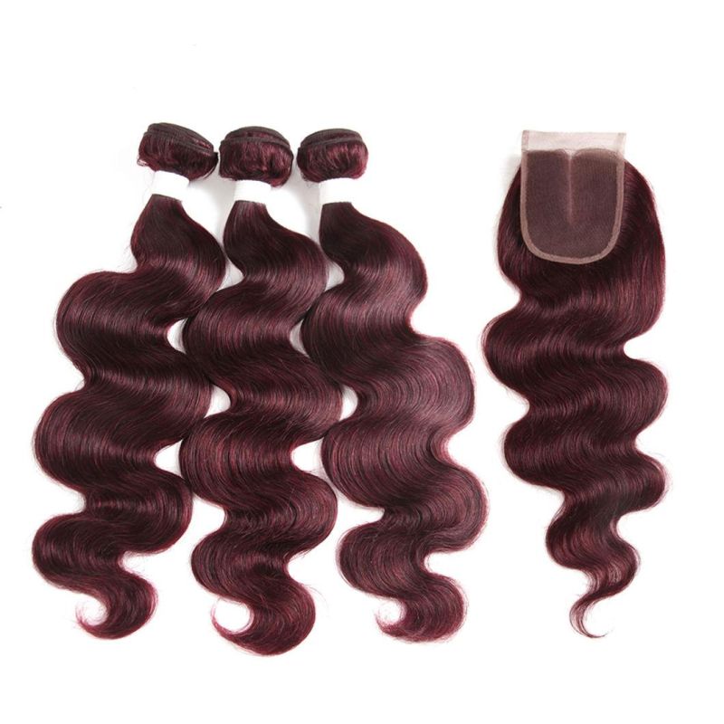 Wholesale Body Wave Human Hair Bundles with Closure Brazilian Virgin Hair Remy Hair Bundles 99j