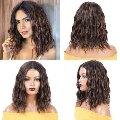 14 Inch Human Brazilian Hair Wigs Lace Front Middle Part Mixed Black Color and Brown Natural Wave Wig for Black Women