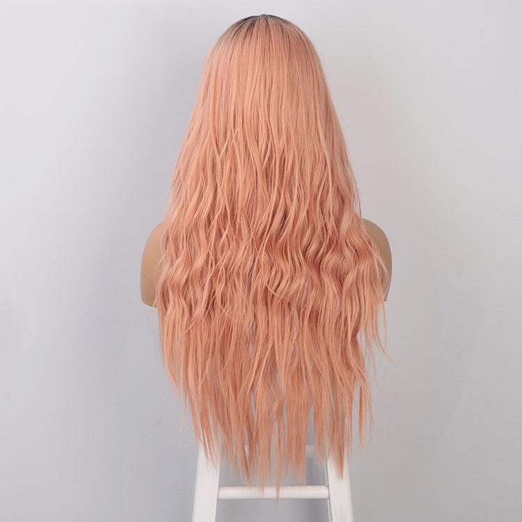 Kaki Hair Wholesale 26inch Ombre Coral Long Body Wavy Synthetic Hair Wigs for Women