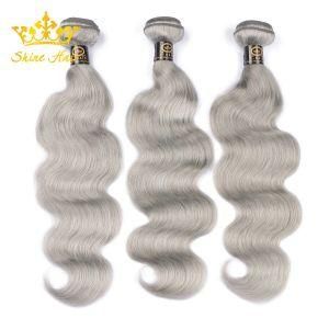 100% Human Remy Hair Bundle in Grey Color Body Wave with Free Tangle