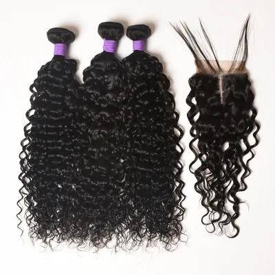 Natural Black Hair Extension, Double Drawn or Weft Hair Bundles, 22&quot; Water Wave Hair Extension for Black Women with 5*5 Closure