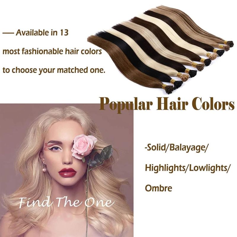 18 Inch Pre Bonded I Tip Human Hair Extensions 100 Strands 0.5g Per Strand Cold Fusion Extensions 50g Soft Straight Keratin Stick Tip Hair Extensions #1 Jet Bla