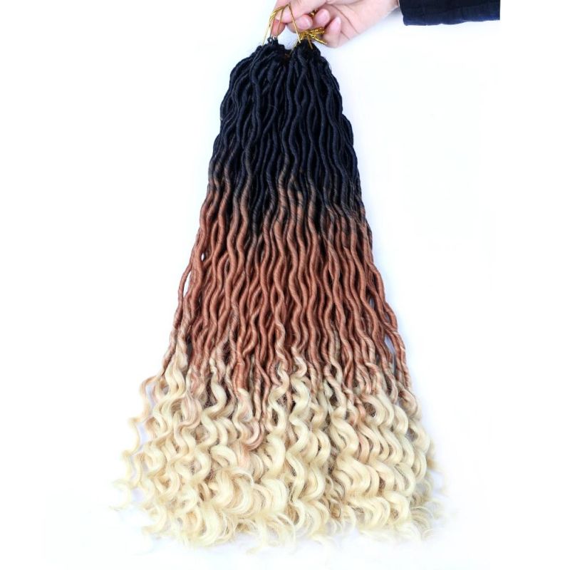 Long 18" Wholesale Curly Goddess Faux Locs Ends Crochet Braids Synthetic Hair Extensions