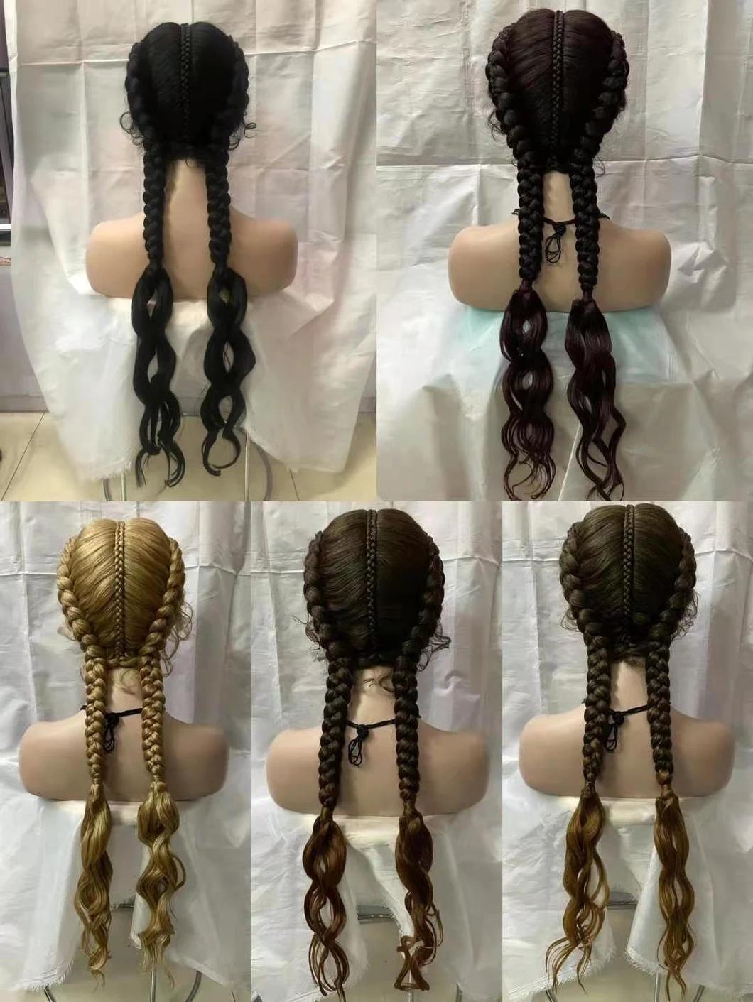 Braided Wigs for Women 100% Hand Braided 360 Swiss Lace Front Black Double Dutch Braided Wigs with Baby Hair for Women