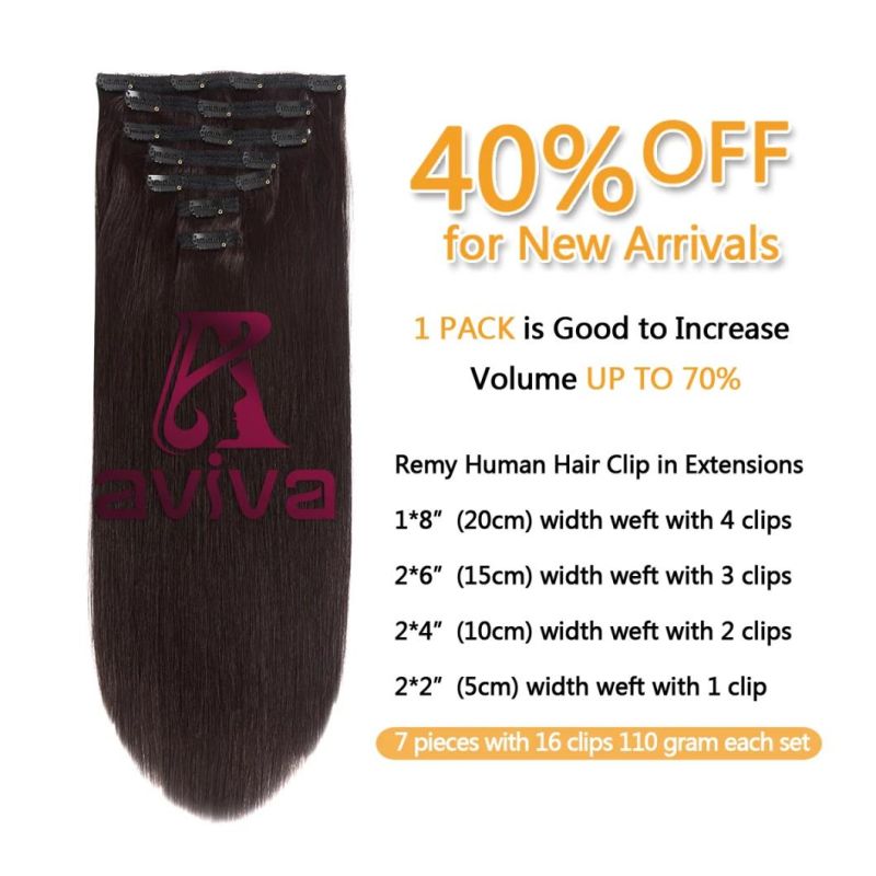 100% Remy Human Hair Clip in Hair Extension 7PCS for Full Head (AV-CHL07-14-2)