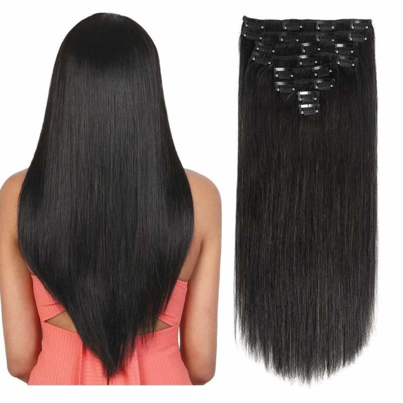Kbeth Human Hair Extension Clip in for Women on Straight Wave Hair Extension Natural 100% Brazilian 40 Inch Long Remy Hair 8 Pieces Hidden Clips Hair Extensions