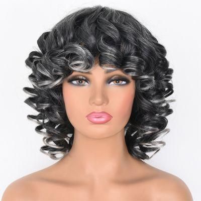 Super Short Hair Brazilian Human Hair Afro Curly Wig with Bangs Loose Fluffy Shoulder Length Natural Lace Front Wigs for Black Women 14 Inches