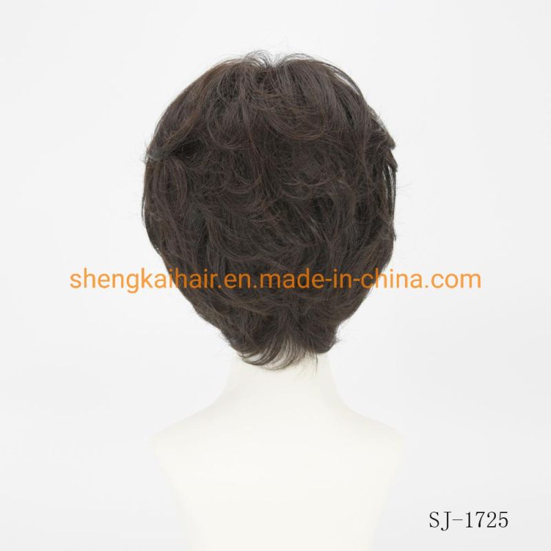 Wholesale Good Quality Handtied Human Hair Synthetic Hair Mix Curly Hair Wig with Bangs 540