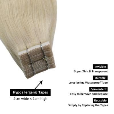 Human Hair Tape Extensions European Natural Seamless Skin Weft 22&quot; Black Brown Blonde 100% Virgin Remy Hair 40 PCS