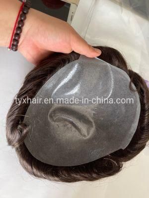 Hairpiece for Men Soft PU Skin Toupee for Men Single Knotted Human Hair with 8X10 Inch 0.06mm Skin Cap Replacement