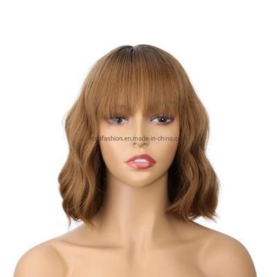 Wholesale Short Brown Body Wave for Black Women Synthetic Soft Bob Wig with Bang