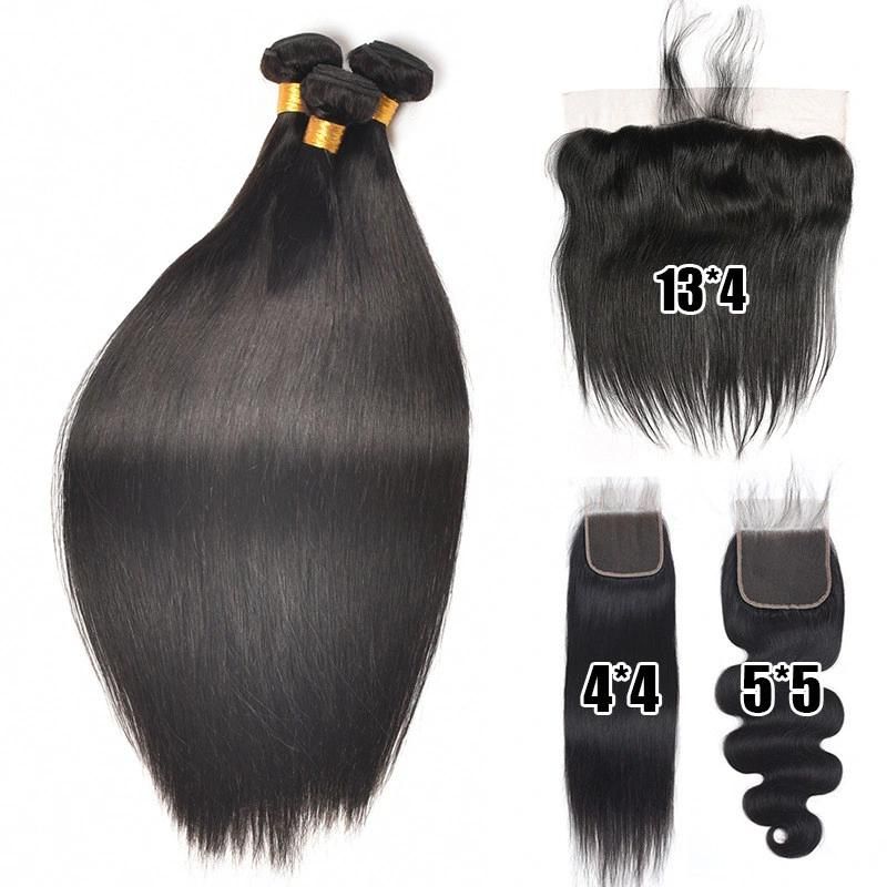 Human Hair Bundles Brazilian Hair Straight Long Hair Black Color 12A Virgin Remy Hair Bundles with Double Drawn for Black Women with Size 24"