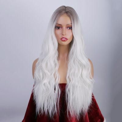 24inch Ombre White Body Wavy Synthetic Long Lace Wigs Brazilian Hair Products