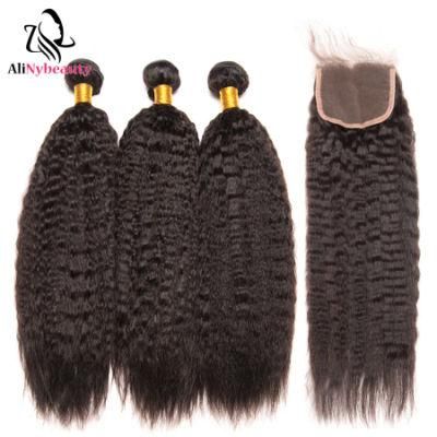 Brazilian Kinky Straight Human Hair Weave Bundles with Closure