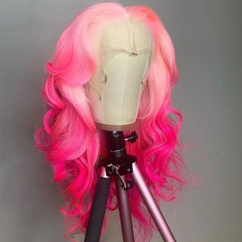 Pre Plucked HD Transparent Ombre 613 Blonde Pink Colored Body Wave Human Hair Wigs Full Frontal Wig for Women High Density 24 Inches