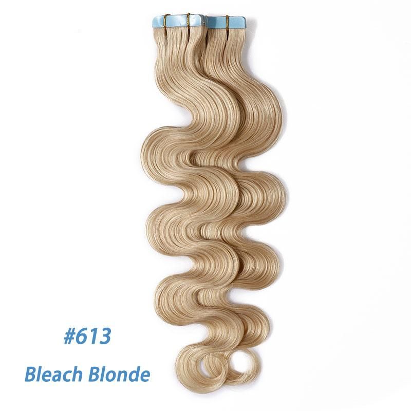 12"-24" 2.5g/PC Remy Human Hair Body Wave Tape in Hair Extensions Adhesive Seamless Hair Weft Blonde Hair 20PC (#613 Bleach Blonde)