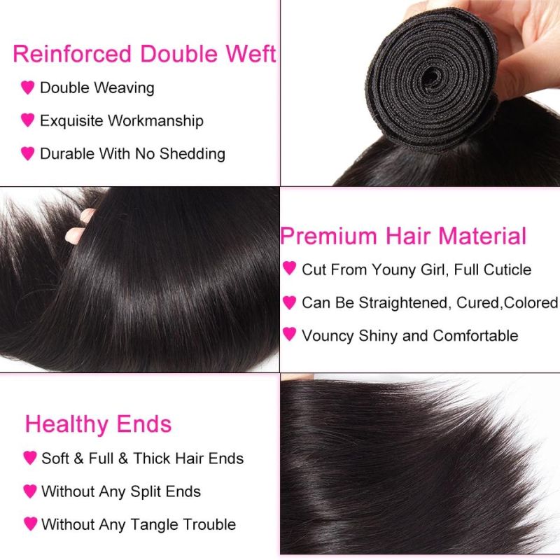 Straight Hair Bundles with Closure 10A Human Hair Bundles with Lace Closure Virgin Hair Bundles with Closure Natural Color (14 16 18 With 14)