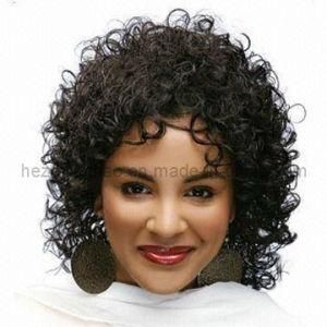European Hair Short Kinky Curly Afro Wave Lace Front Wig for Woman