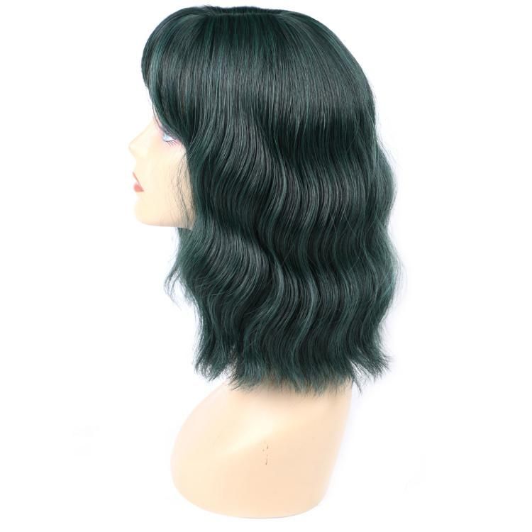 Wholesale Synthetic Fiber Ombre Green Short Wig Wavy Bob Wig with Bangs