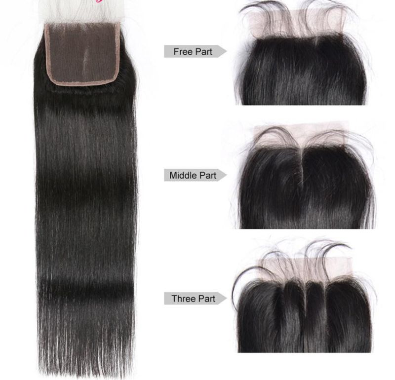 Shine Silk Hair Products Brazilian Straight Hair Lace Closure Free/Middle/Three Part Remy Human Hair 4X4 Inch Swiss Lace Top Closure