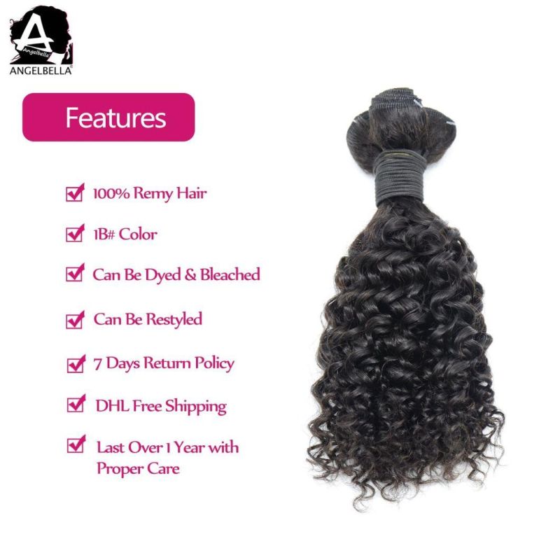 Angelbella Hotsales Popular Design Curly Hair Weft 1b# Remy Human Hair Bundle for Women