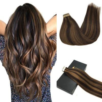 Remy Hair Extensions Tape in Human Hair Ombre Dark Brown Highlighted Chestnut Brown Ombre Hair Extensions Tape in Hair 20PCS 50g 24inch