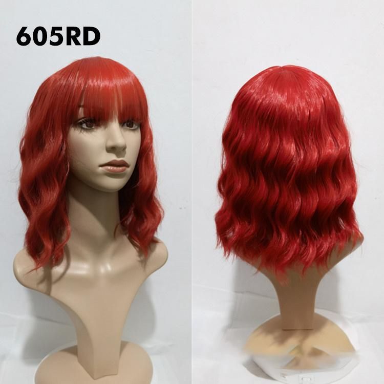 Hotselling Wholesale Pink Synthetic Wig Hair Bob Bang Wigs Pink Curly Cosplay